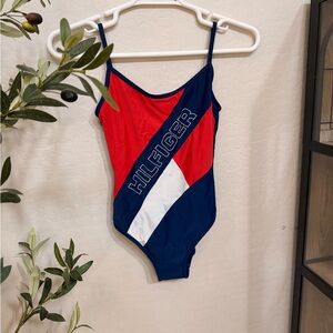 Tommy Hilfiger Navy, Red & White Diagonal Logo One-Piece Swimsuit
